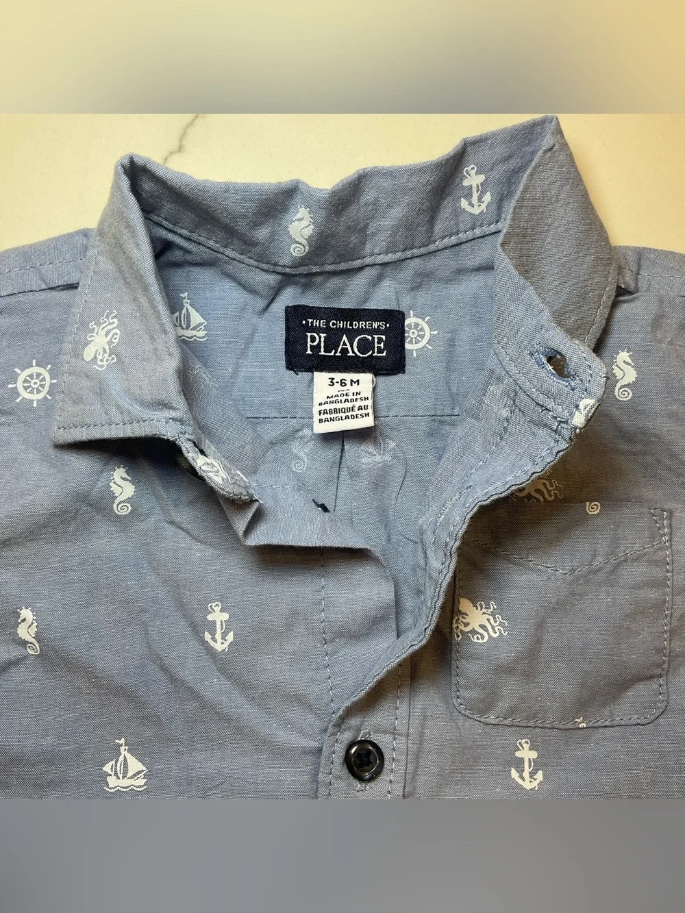The Children's Place Light Blue Nautical Print Button-Down Shirt